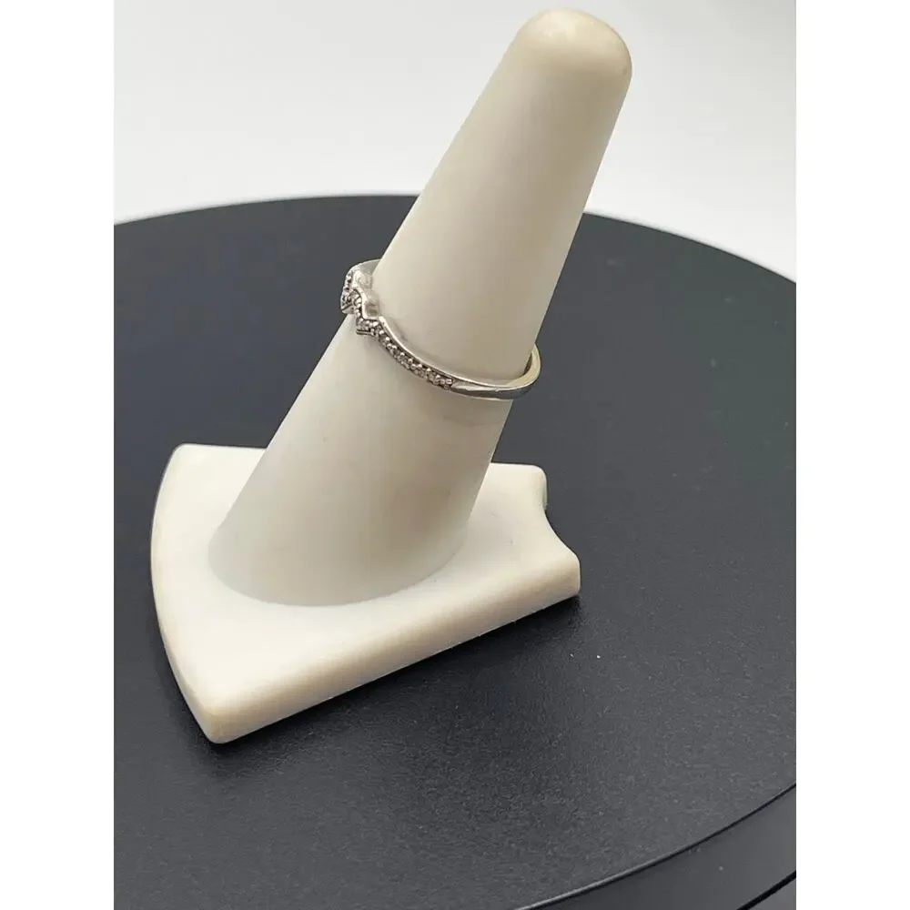 HK Sterling Silver 925 Wave Chip‎ Diamond Band Ring Size 7.5